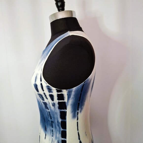 Sonice Collection Women M Sleeveless Bodycon Blue White Tie-Dye Dress Stretchy - Picture 7 of 16